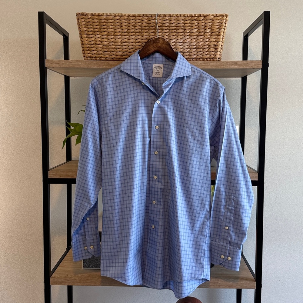 Brooks Brothers No Iron Cotton Plaid Button Down Collar Dress Shirt, 15 2/3